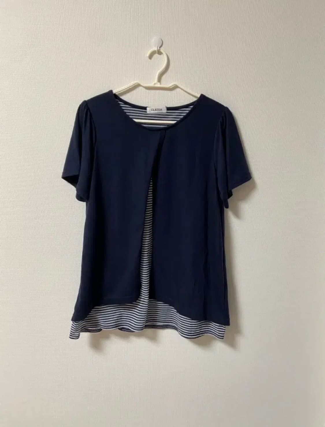 일본 빈티지 모리걸 스트라이프 바선생 반팔 티셔츠 상품이미지1