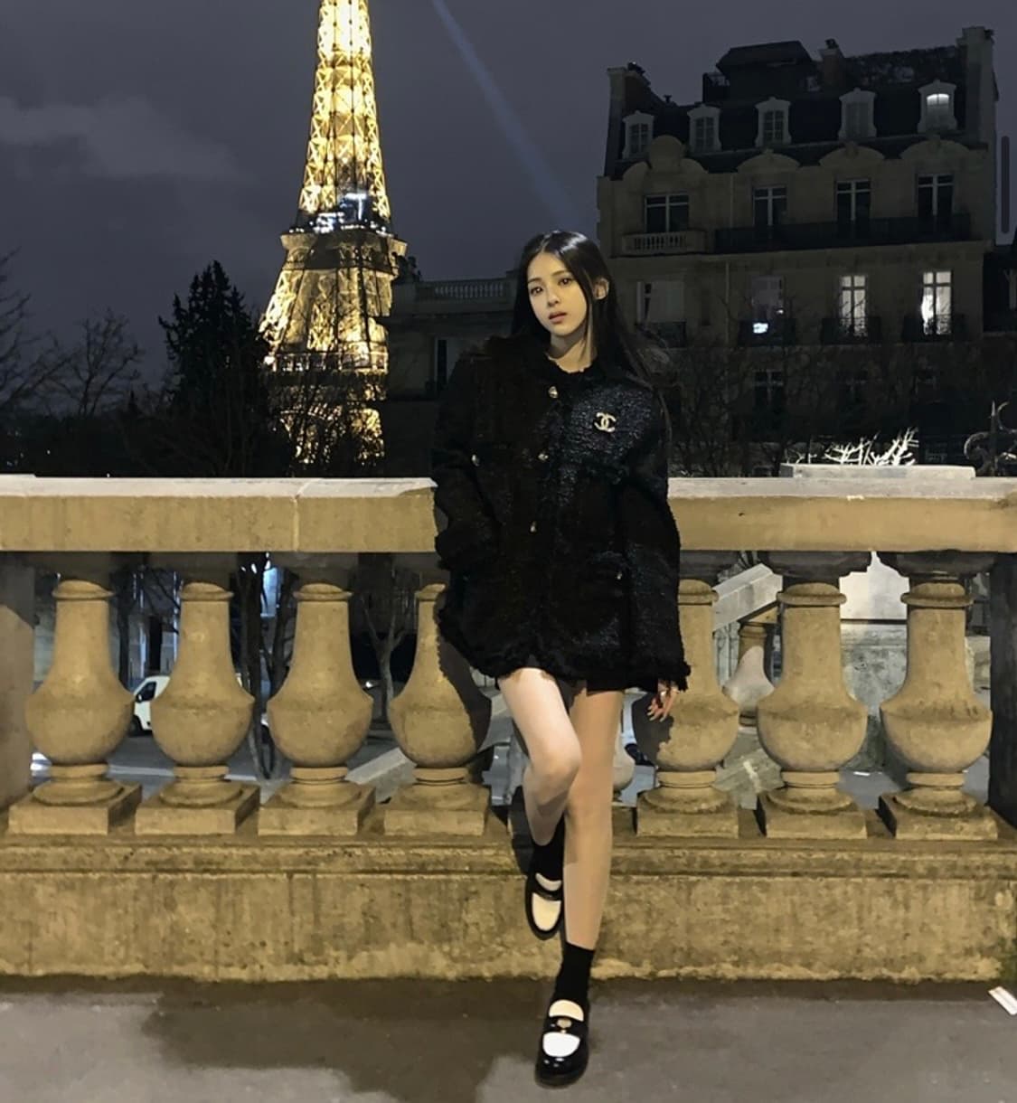 카키포인트 오버핏 엔티크 앤티크 블랙 롱 트위드 자켓 상품이미지2