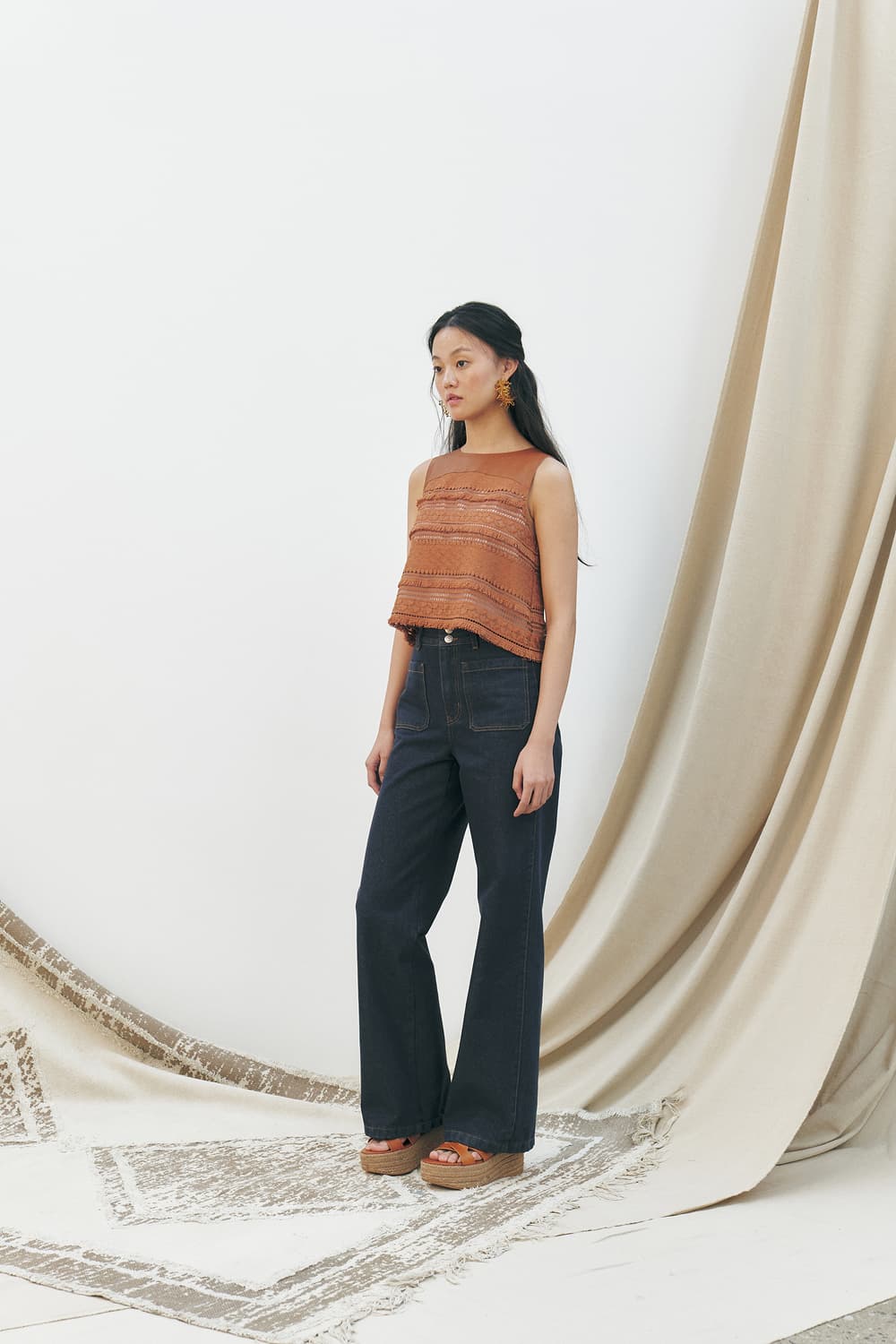 [s] KUME 쿠메 프린지 레이스 보헤미안 에스닉 민소매 나시 탑 상품이미지4