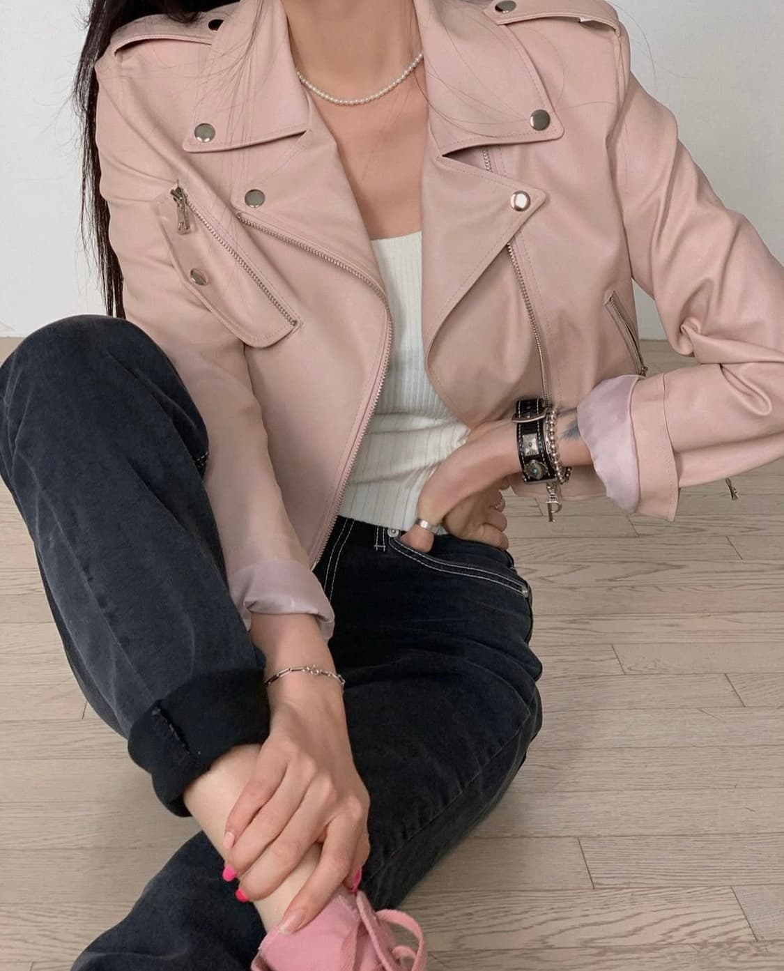 페일제이드 더블 라이더자켓 베이비핑크 상품이미지1