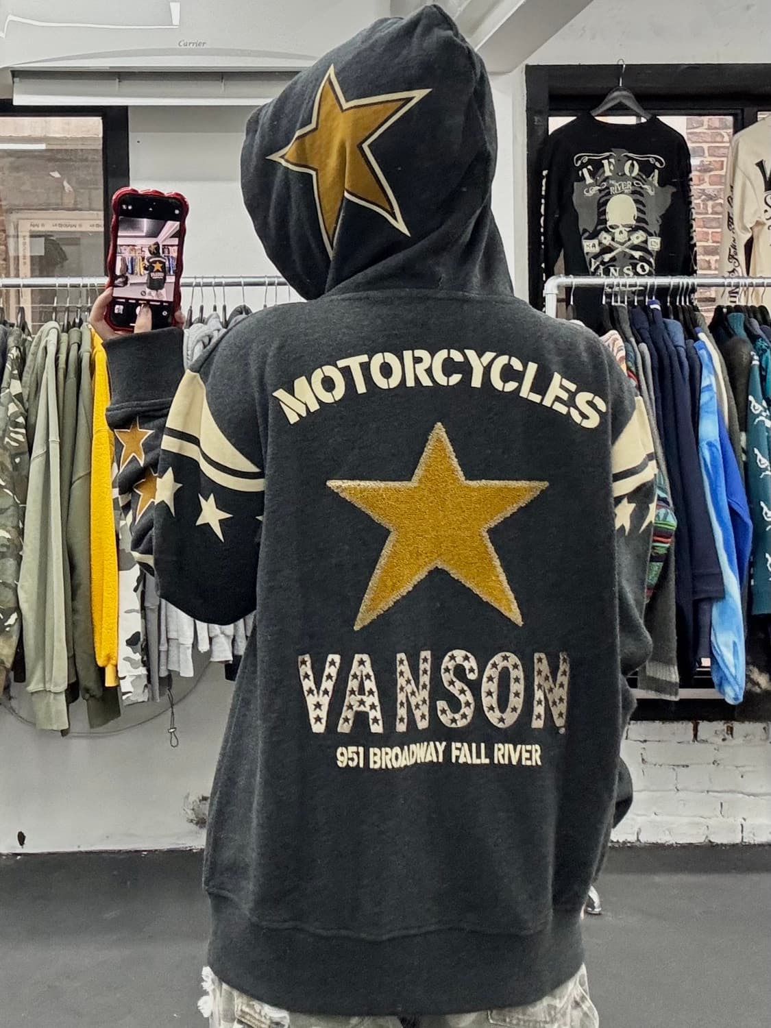 밴슨 레더 스타 패치 그레이 후드집업 상품이미지1