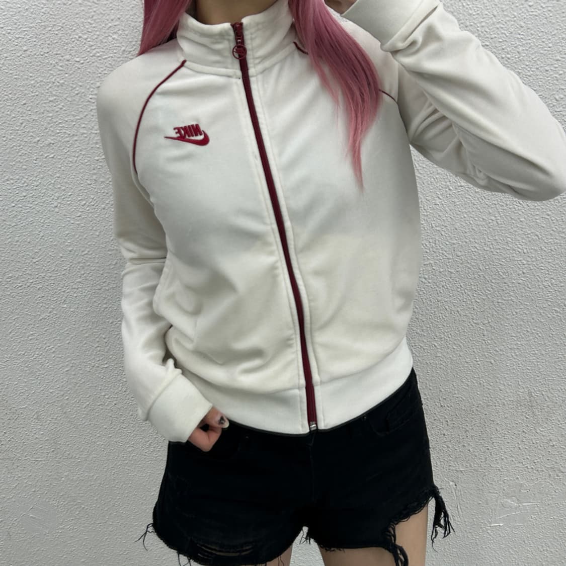 나이키 버건디라인 화이트 벨벳 집업 S 상품이미지1