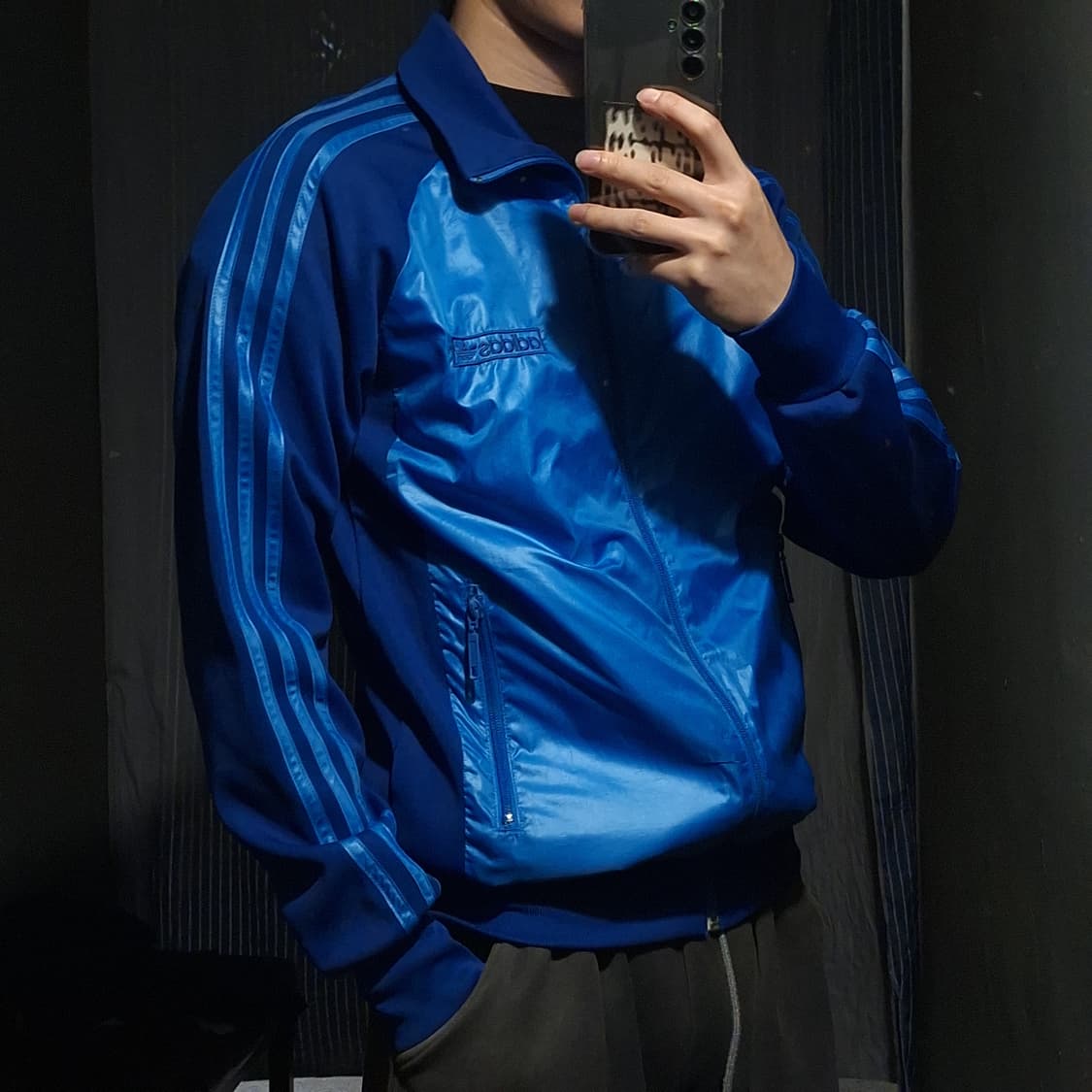 아디다스 00s 블루 톤톤 삼선 스펠아웃 로고 유광 트랙탑 집업 져지 상품이미지2