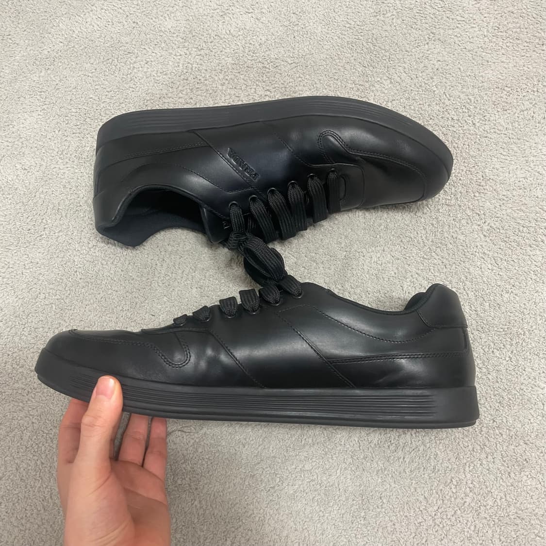295) 프라다 레더 사이드 로고 레이스 스니커즈 신발 상품이미지3
