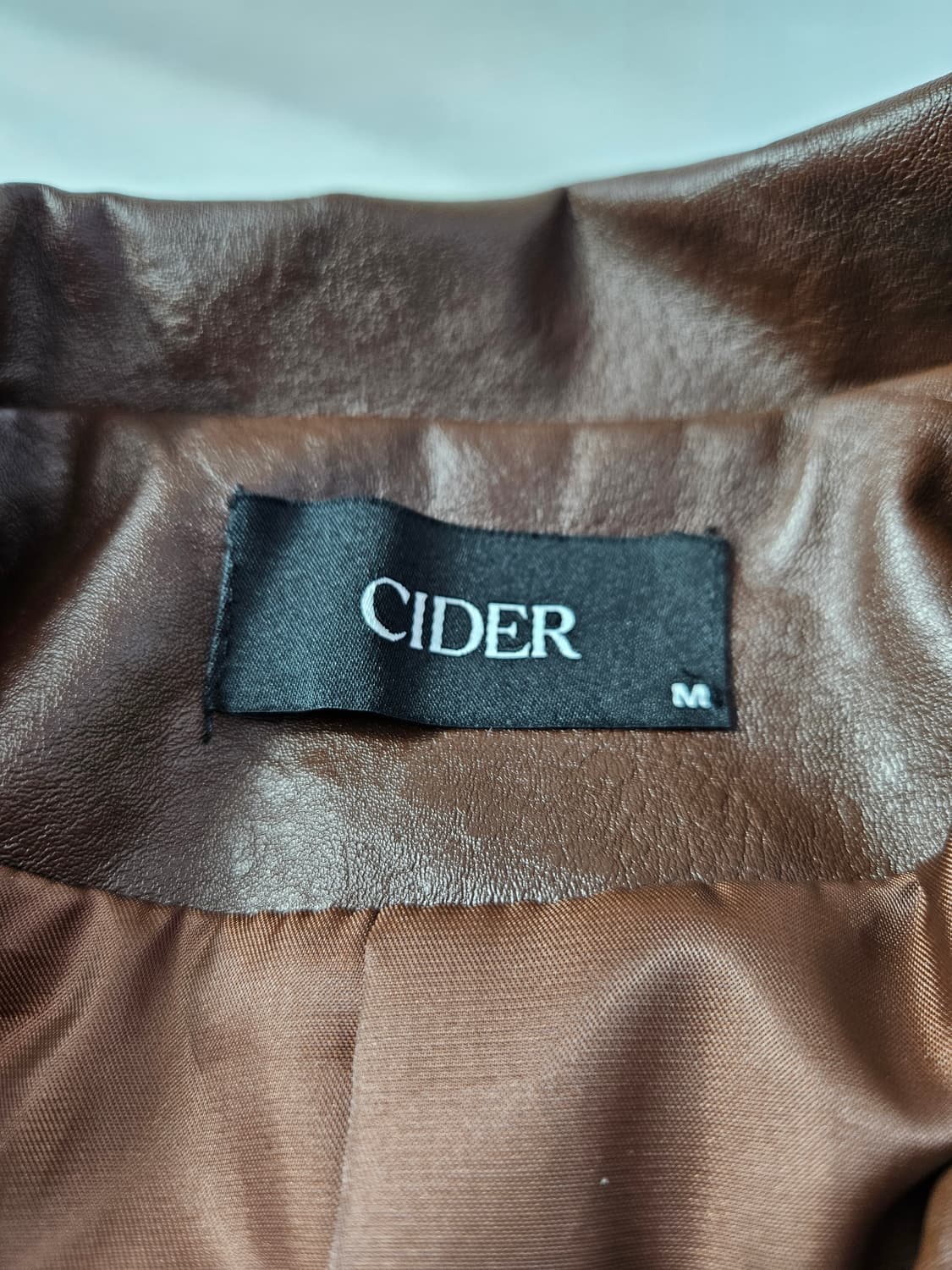 씨더 CIDER 크롭 레더 브라운 블루종자켓 가죽자켓 바이커 M 상품이미지3