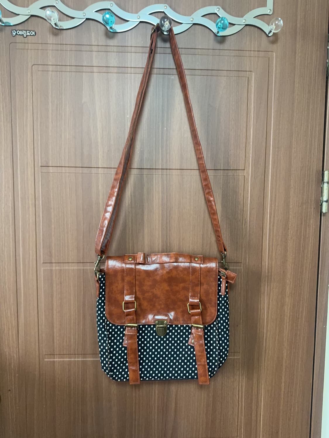 모리걸 하구미 니혼진 일본 빈티지 네이비 도트 가죽 크로스백 모리 가방 상품이미지1