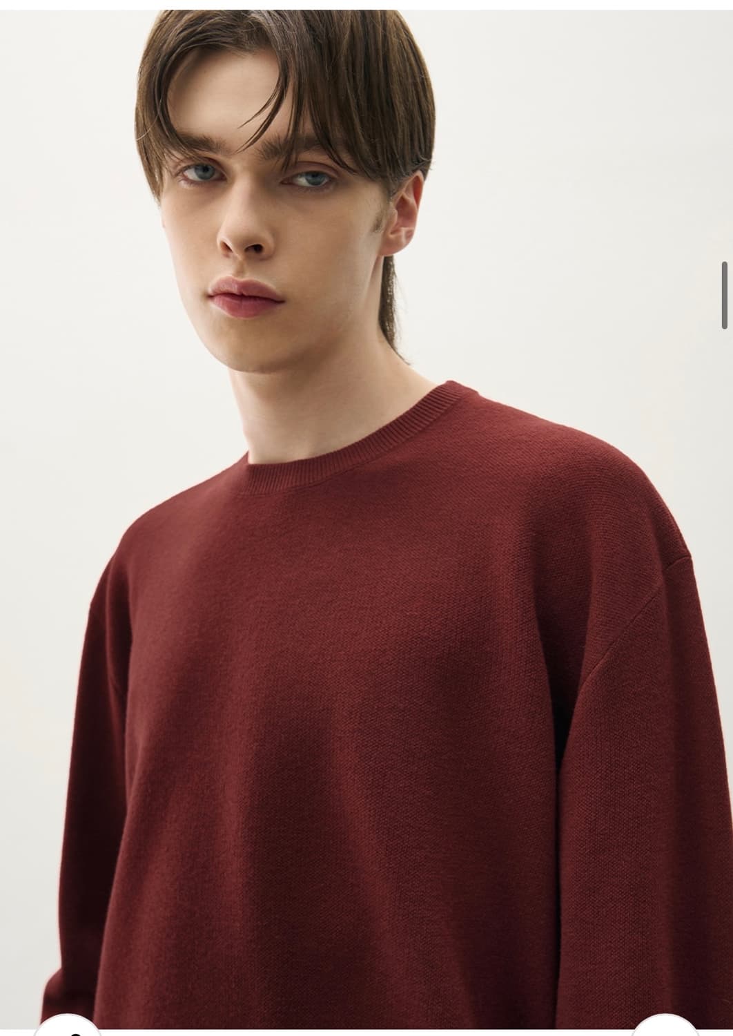 (새상품)(XL) 드로우핏 소프트 울 크롭 라운드 니트 DARK RED 상품이미지6