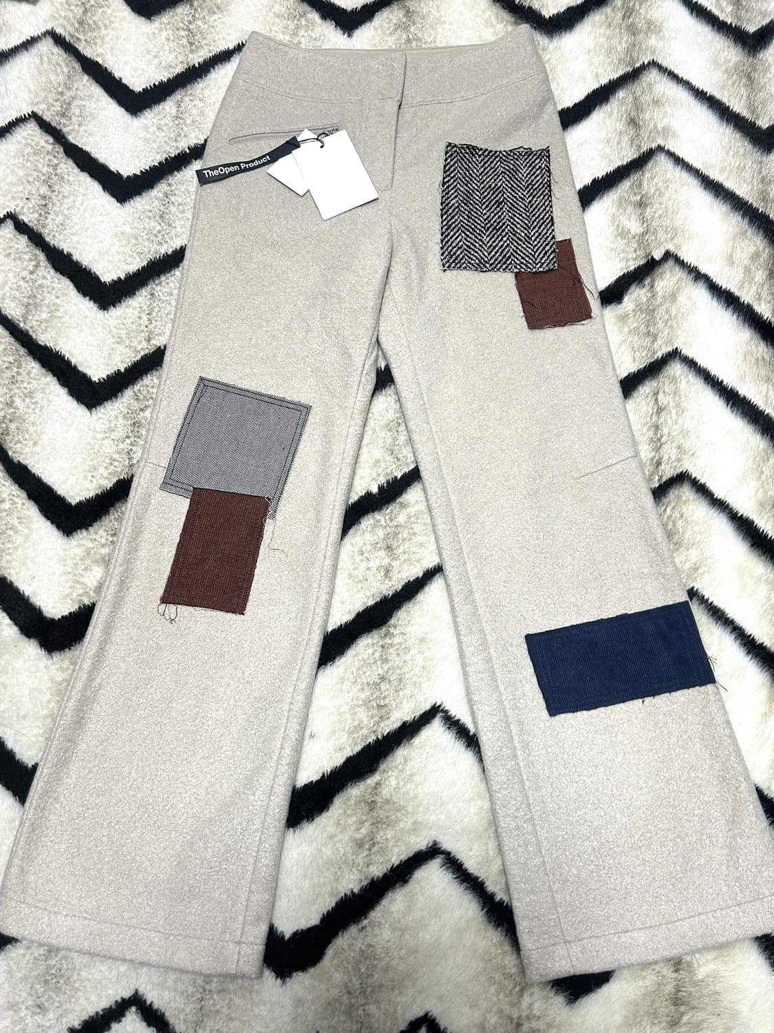[1]더오픈프로덕트 Raw-Cut 울 패치워크 팬츠/베이지 상품이미지3