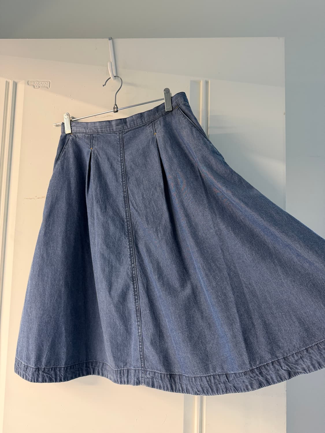 일본빈티지 데님 핀턱 미디스커트 상품이미지6