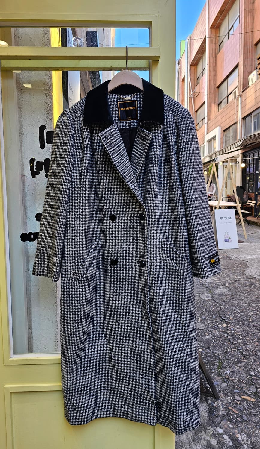Maduson 하운드투스체크 앙고라 더블 롱코트 상품이미지5