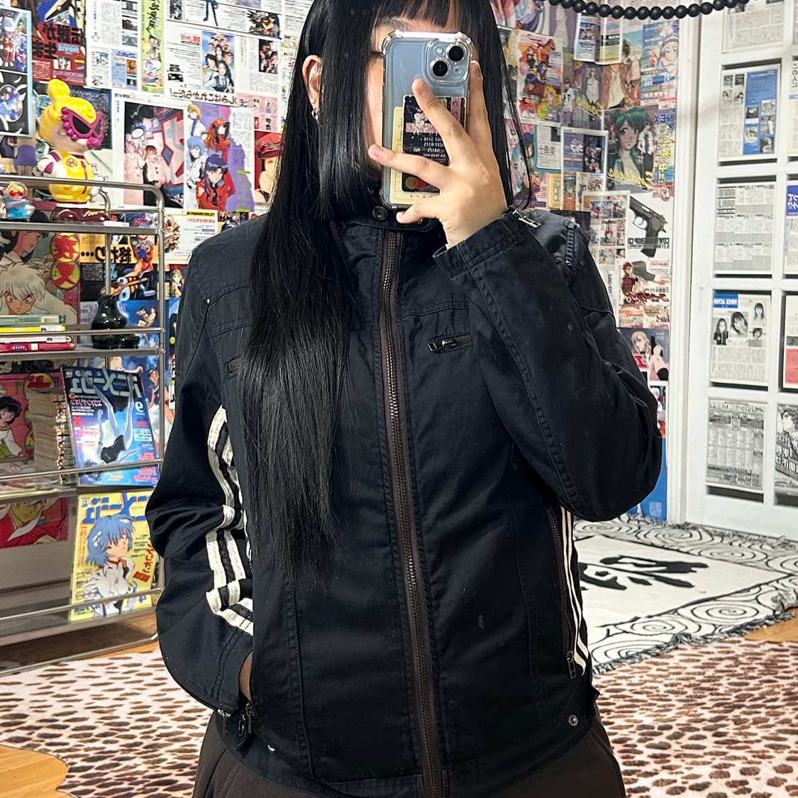 JPN 블랙 사이드 라인 바이커 무드 코튼 자켓 상품이미지1