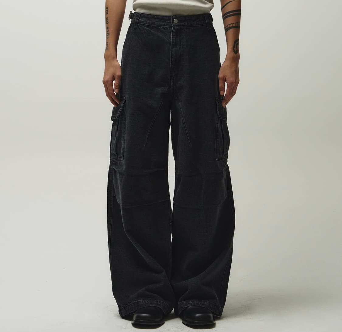 디안티플랫폼 데님 카고 와이드팬츠 바지 블랙 M 상품이미지5