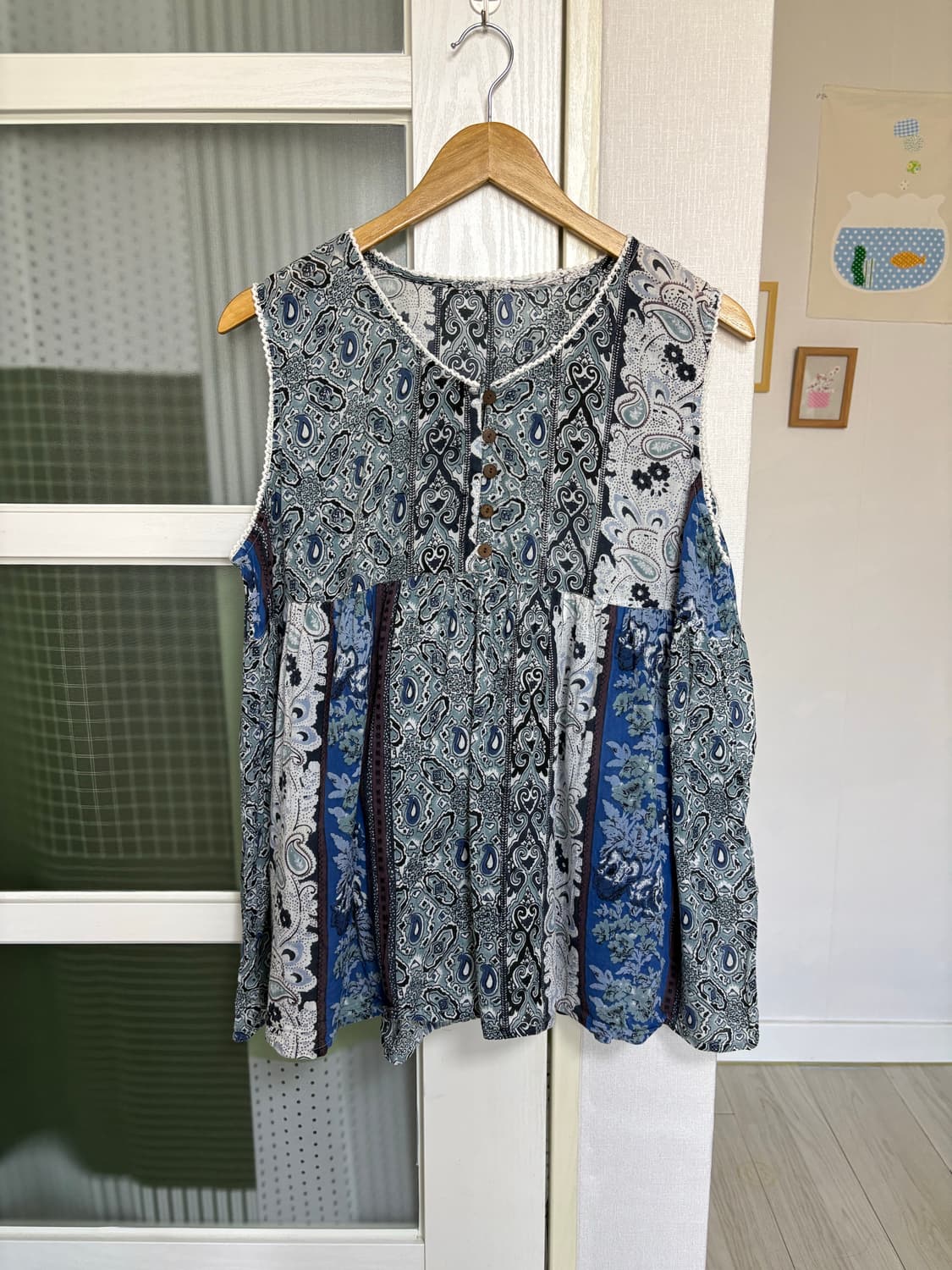 블루 패턴 슬리브리스  상품이미지1