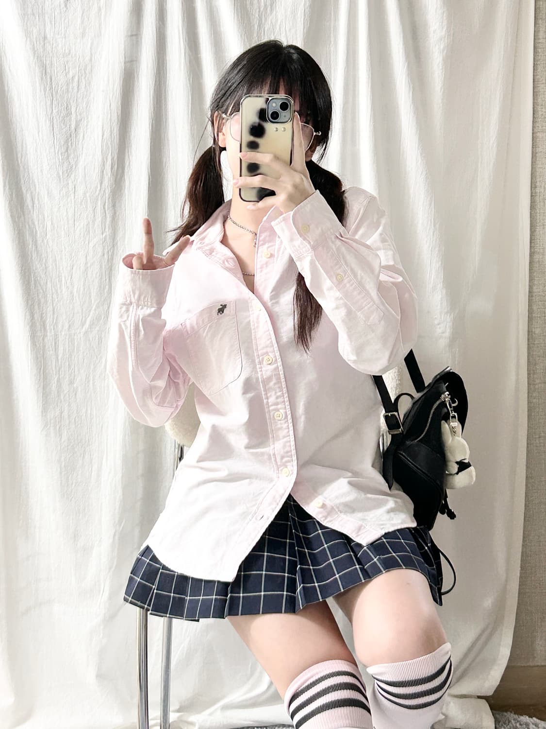 아베크롬비 순록 자수 뮤트핑크 셔츠 상품이미지4