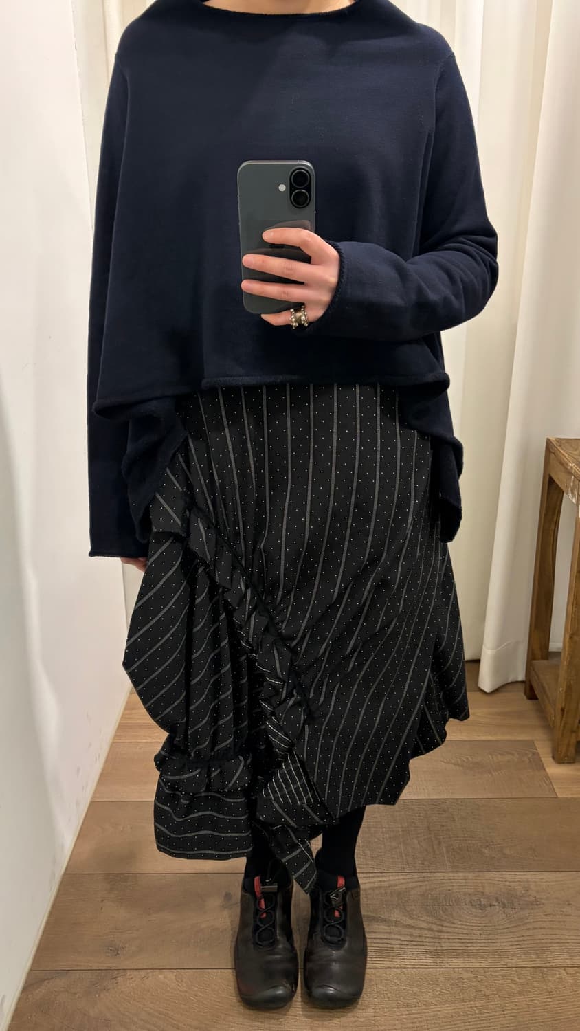 Dot Stripe Asymmetry Shirring Skirt 상품이미지9