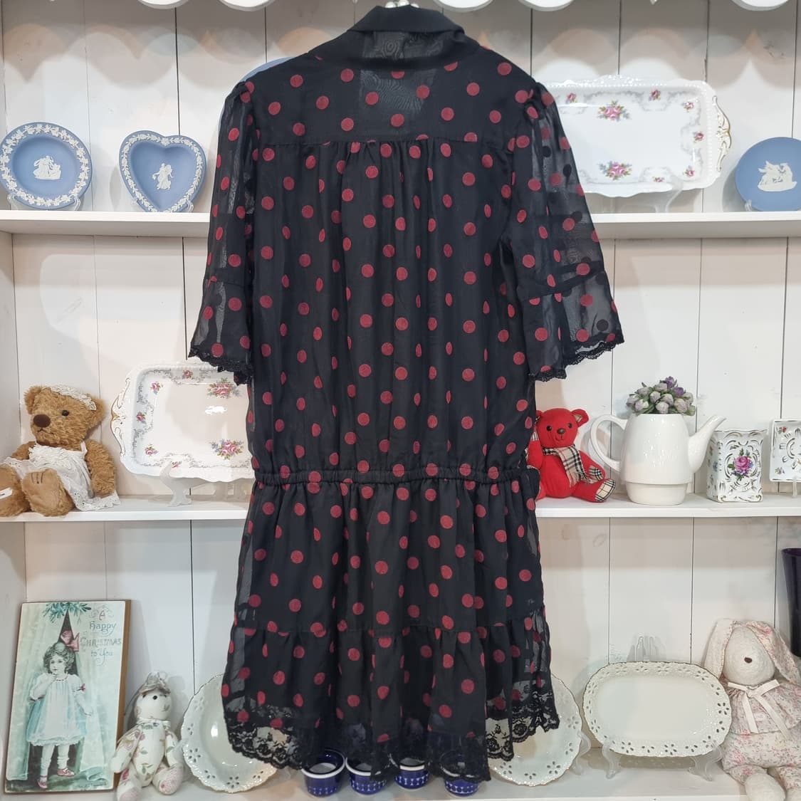 엑시즈팜 플로키 도트 쉬폰 리본 원피스 상품이미지7