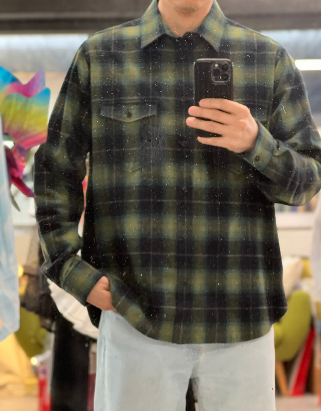 생로랑 셔츠 블랙/그린 XL (작게 나옴) 상품이미지10