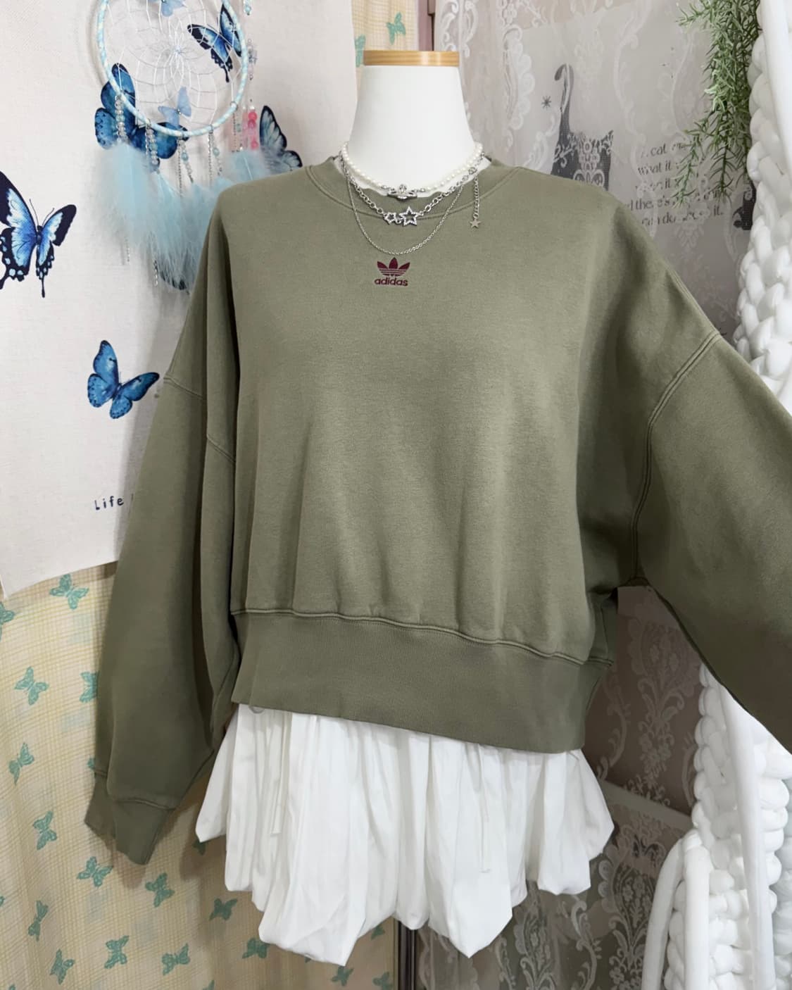 아디다스 카키 크롭 파이어버드 맨투맨 상품이미지6