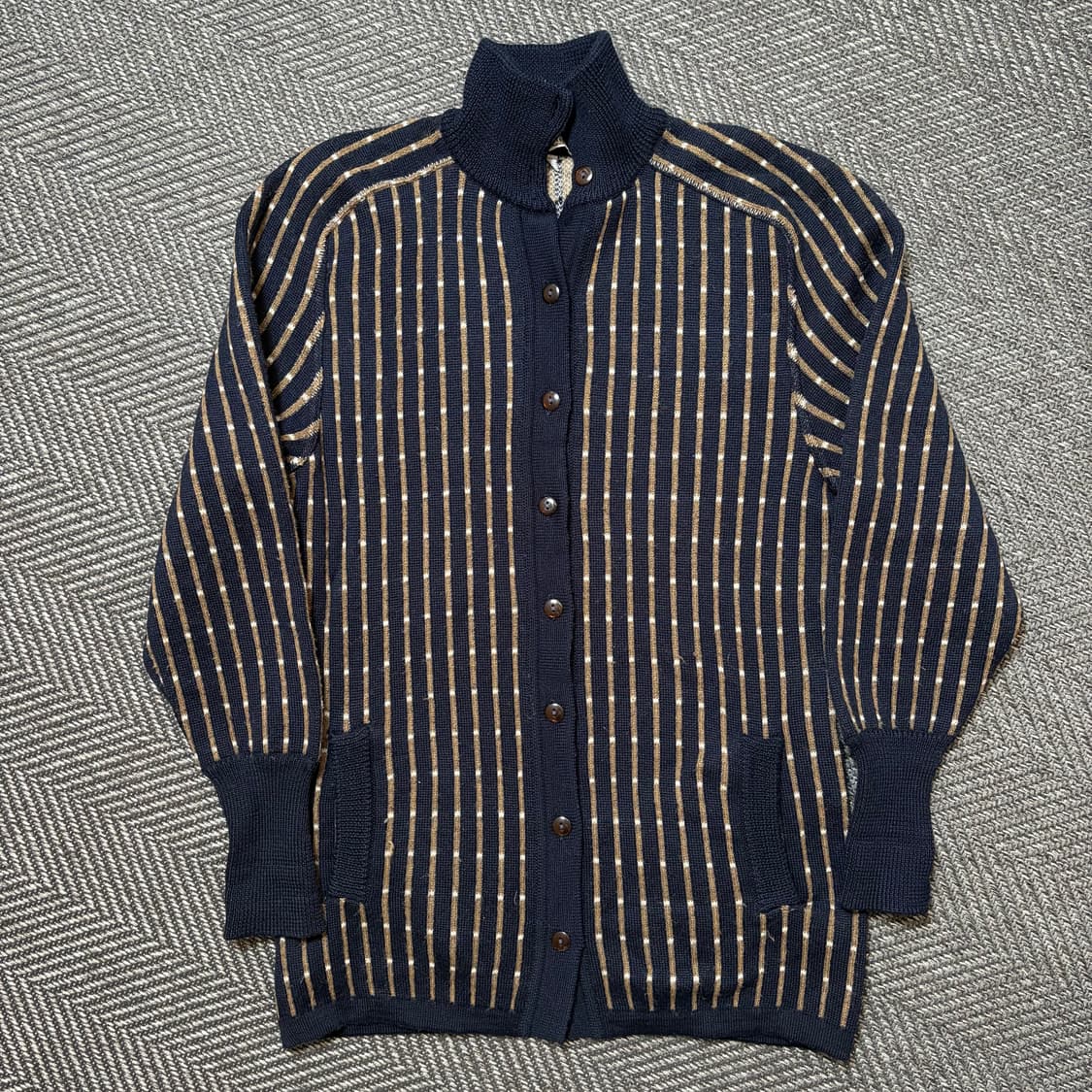 90s J.Tiktiner 빈티지 울100% 네이비 롱니트 가디건(38) 상품이미지2