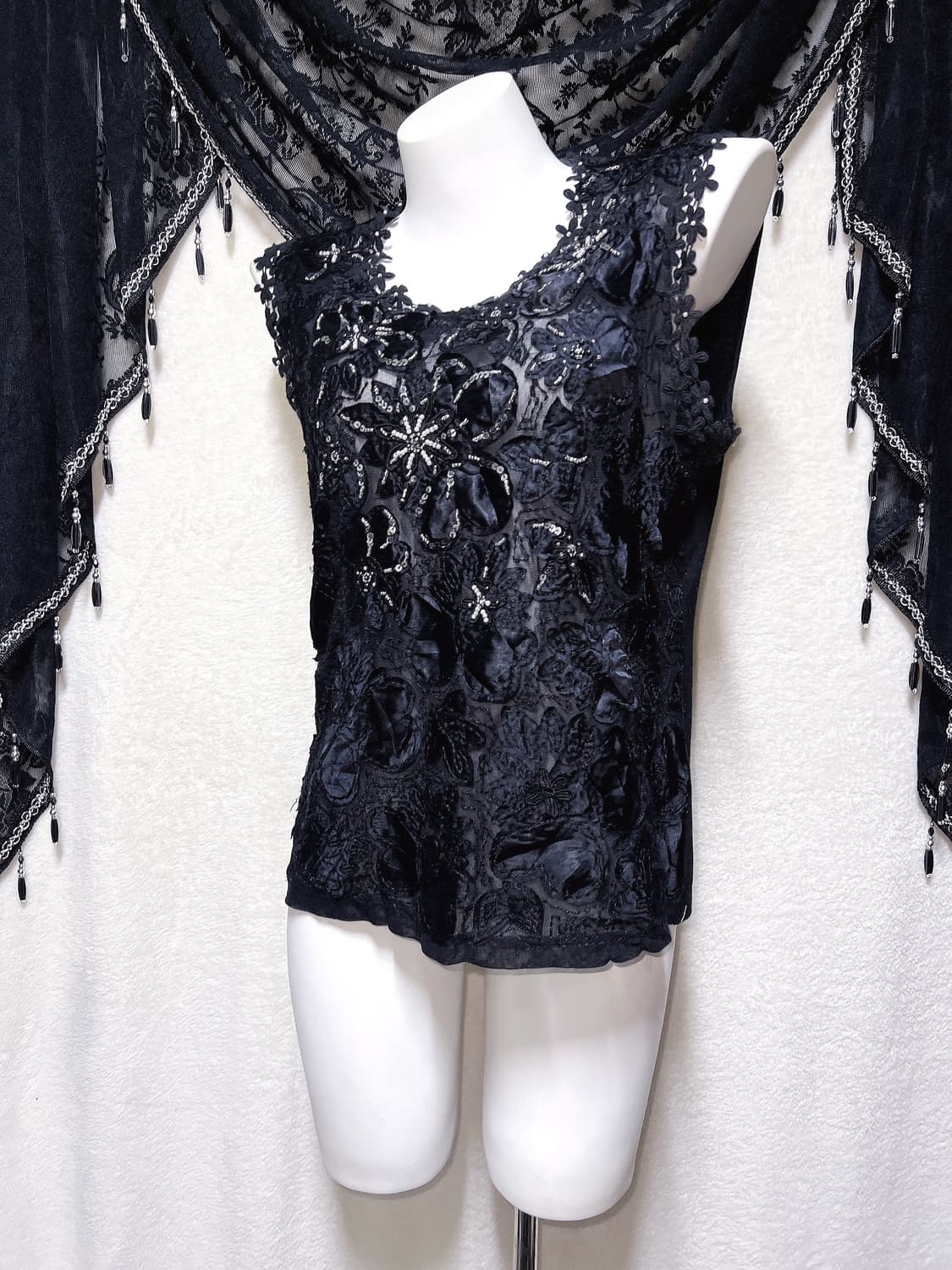 로맨틱고딕 고스 오리엔탈 비즈자수 플라워 시스루 슬리브리스 나시 페어리 상품이미지6