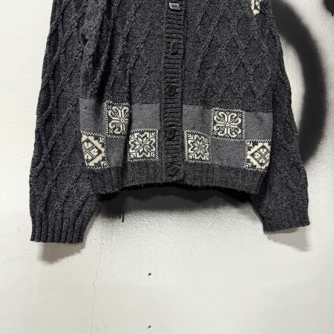VTG 빈티지 울 100% 노르딕 패턴 꽈배기 니트 가디건 상품이미지4