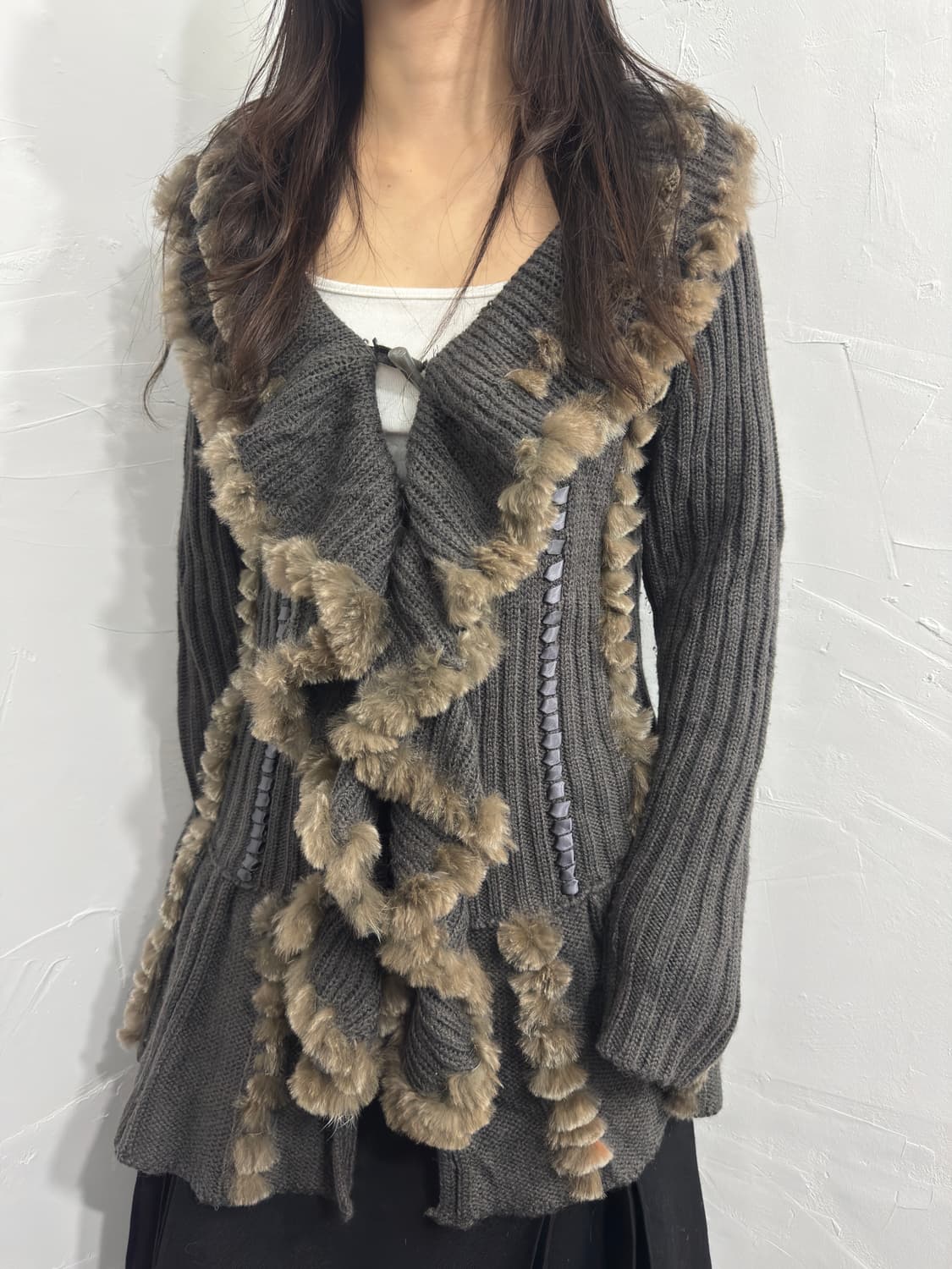 rabbit fur detail cardigan 상품이미지3