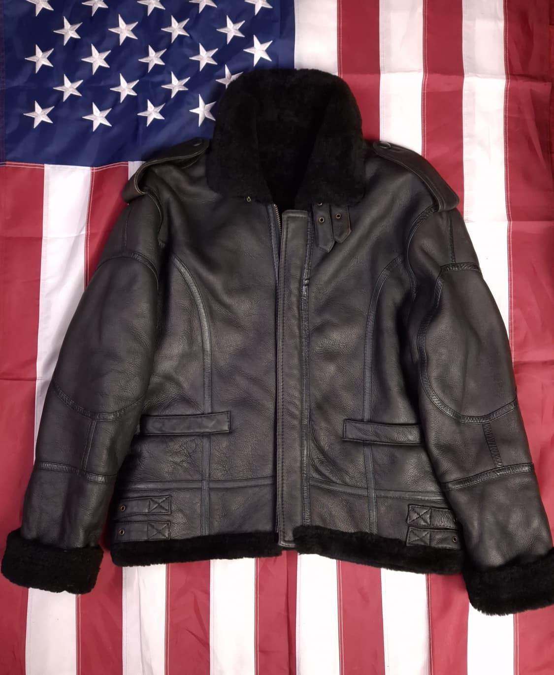 90's 국내산 미공군 B-3 TYPE 리얼레더 항공폭격기 무스탕 상품이미지1