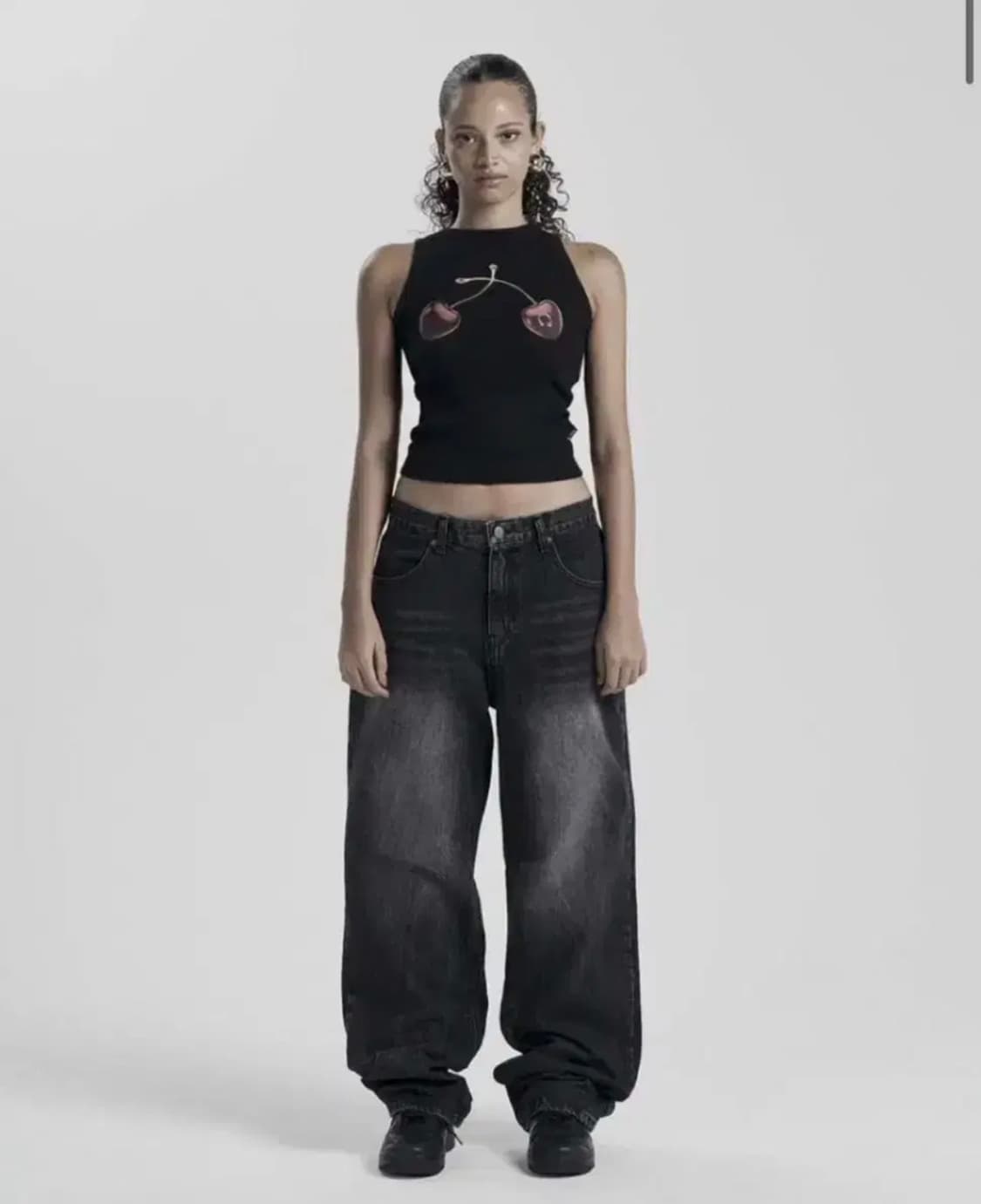 오도어 나스 로우 와이드 데님 블랙 1size 상품이미지3