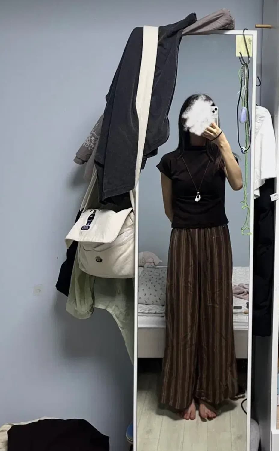 모리걸 브라운 코디 반목 티셔츠+스트라이프 팬츠 히피 보헤미안 상품이미지4