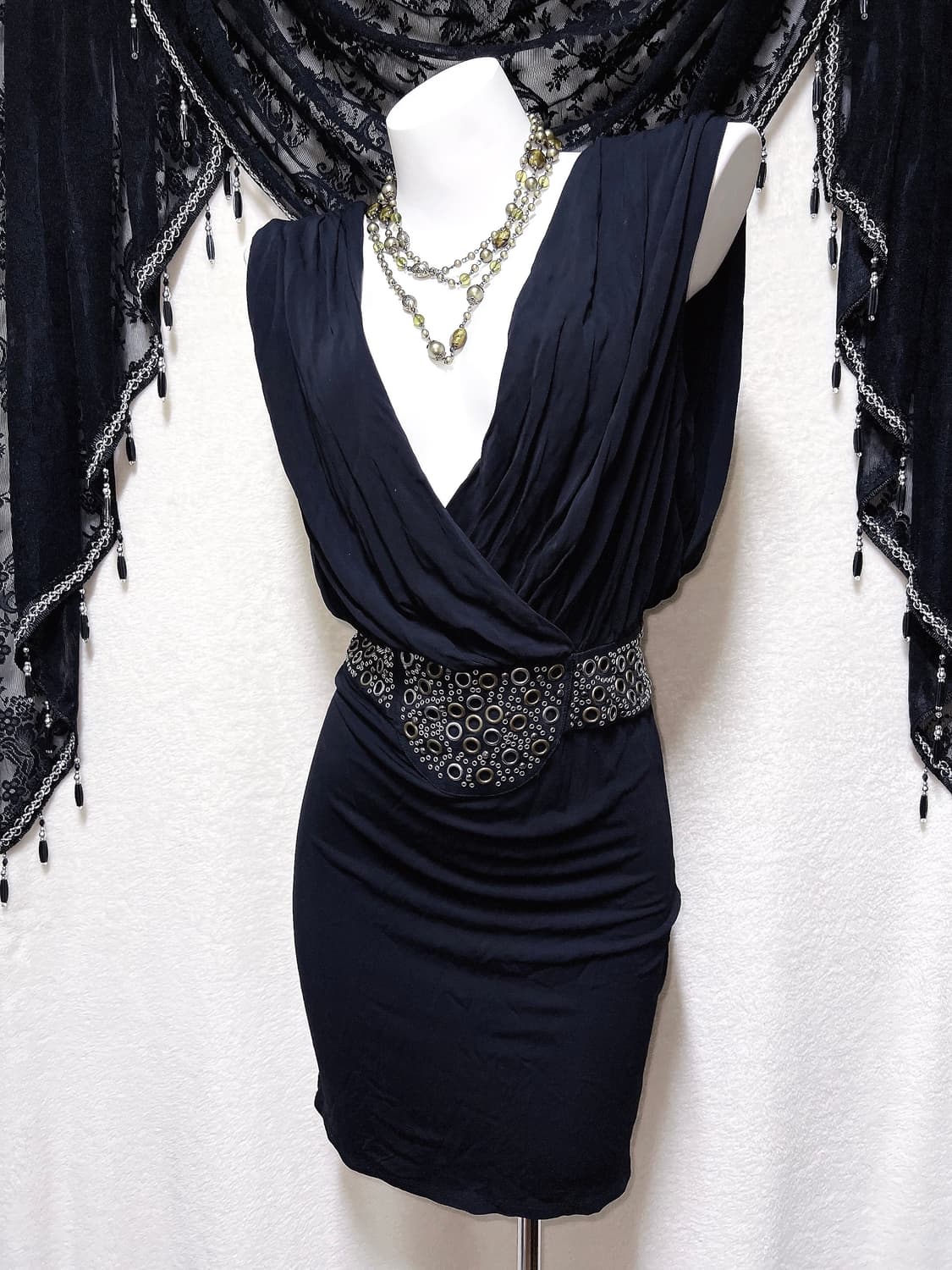 오네갸루 로맨틱고딕 고스펑크 스터드 펀칭 드레이프 드레스 원피스 헤이세이 상품이미지6