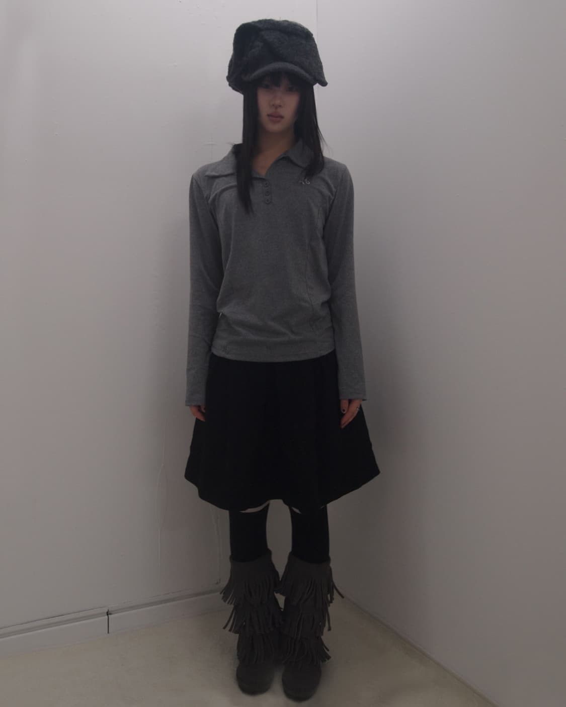 Thick wool pleats winter midi skirt 상품이미지1