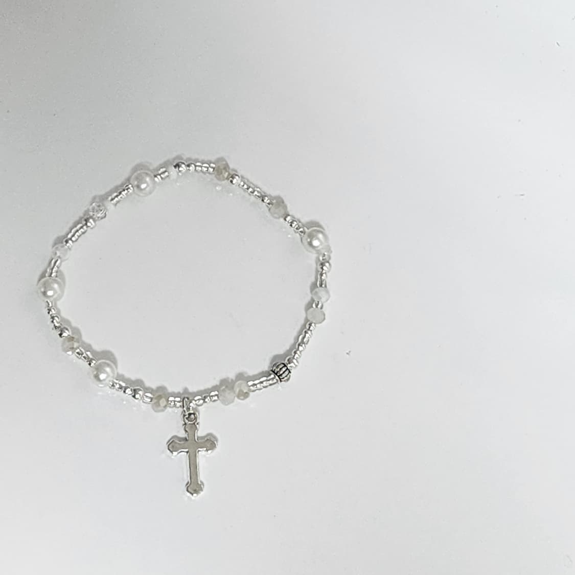 여자 화이트 실버 십자가 팔찌 상품이미지3