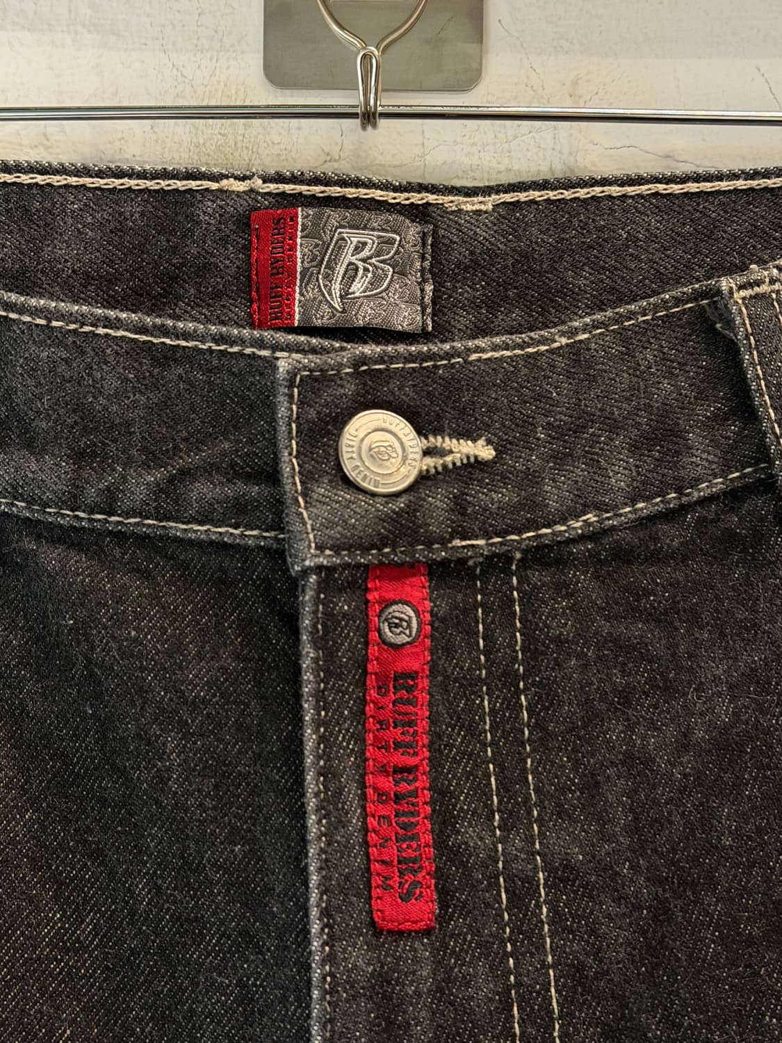 Ruff Ryders Japan 블랙 흑청 데님 와이드 팬츠 34x34 상품이미지2