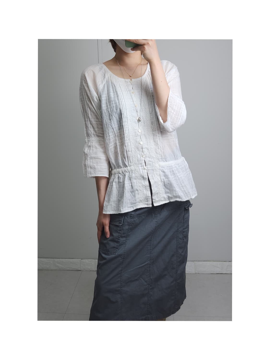 체크 레이스 블라우스 상품이미지1