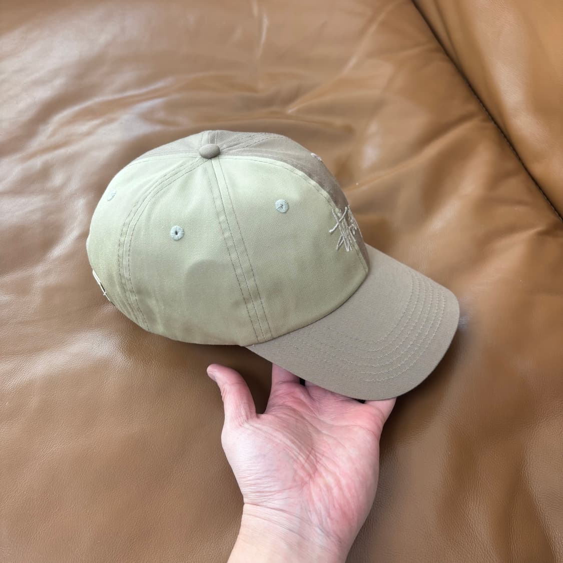 스투시 6패널 볼캡 모자 투톤 베이지 탄 상품이미지3