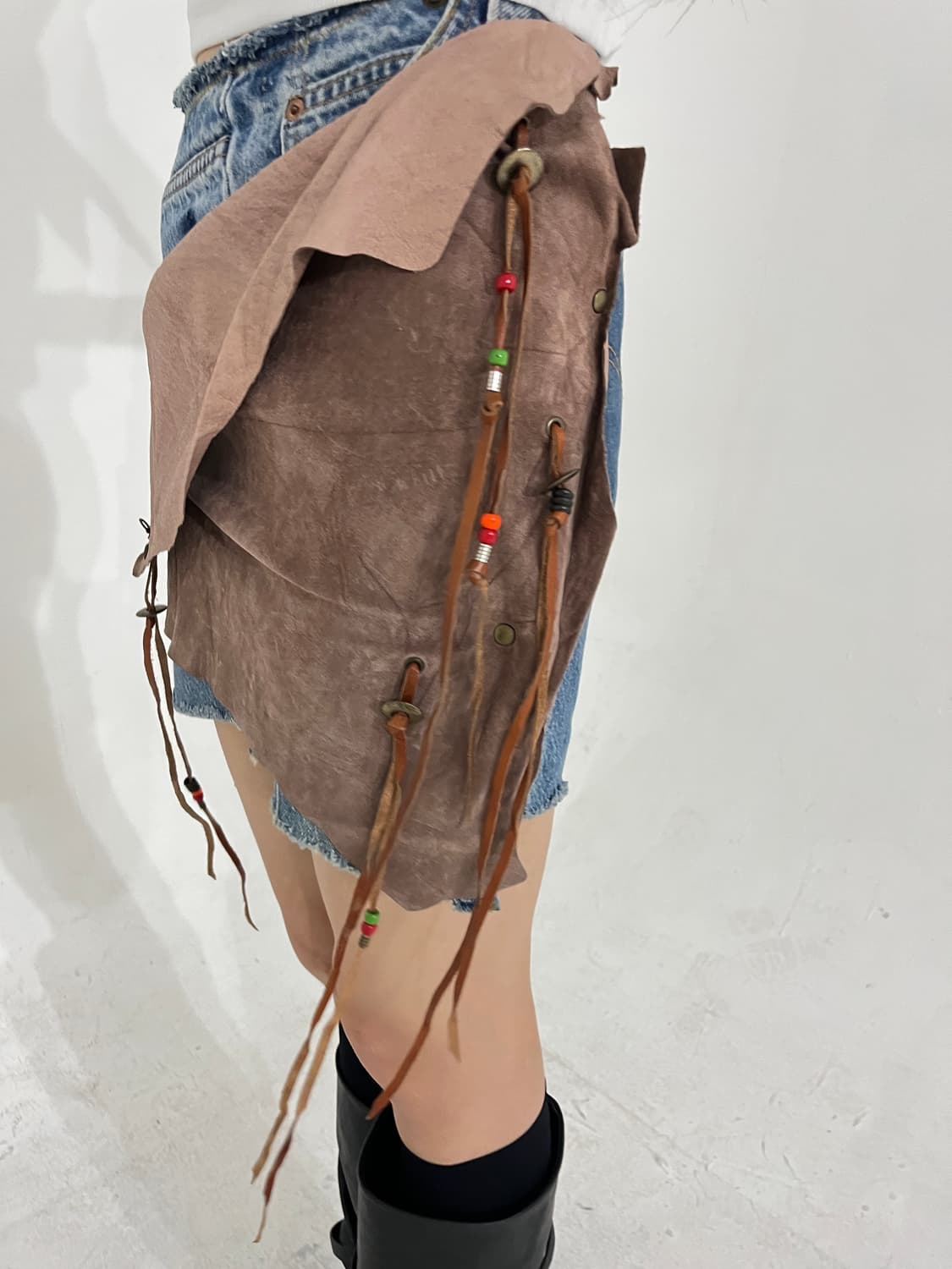 Junglecat leather denim skirt 상품이미지4