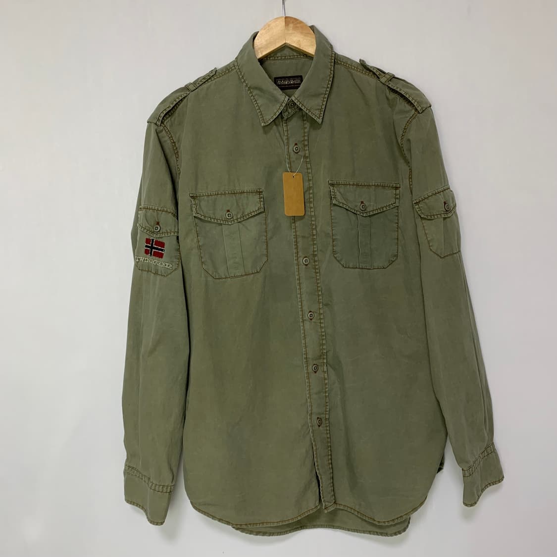 나파피리 00s y2k 자수 카고 밀리터리 빈티지 셔츠 카키 XL 상품이미지4