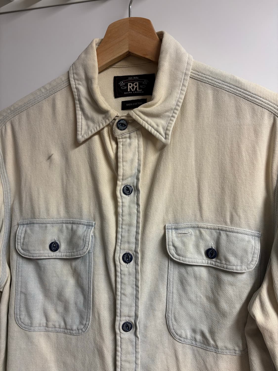 [S] RRL 빈티지코튼 데님셔츠 오프화이트 인디고 상품이미지3