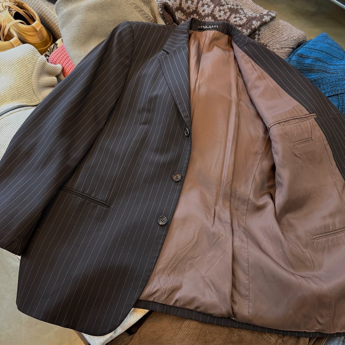 90S 휴고보스 USA 아인슈타인/시그니처 스트라이프 3버튼 블레이저 상품이미지4