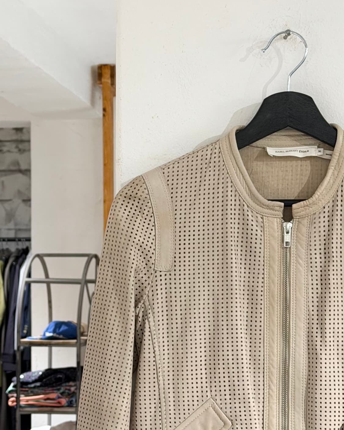 이자벨마랑 에토일 베이지 펀칭 레더자켓 상품이미지2