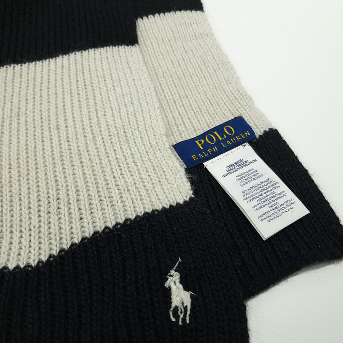 MX293 폴로 랄프로렌 블락 화이트 투톤 울 니트 목도리 머플러 상품이미지5