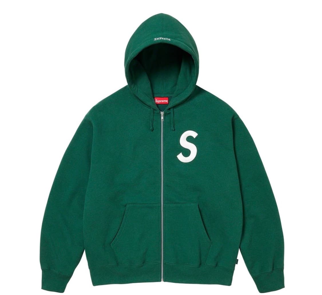 [L] 슈프림 S 로고 집업 후드 스웨트셔츠 다크 그린 상품이미지1