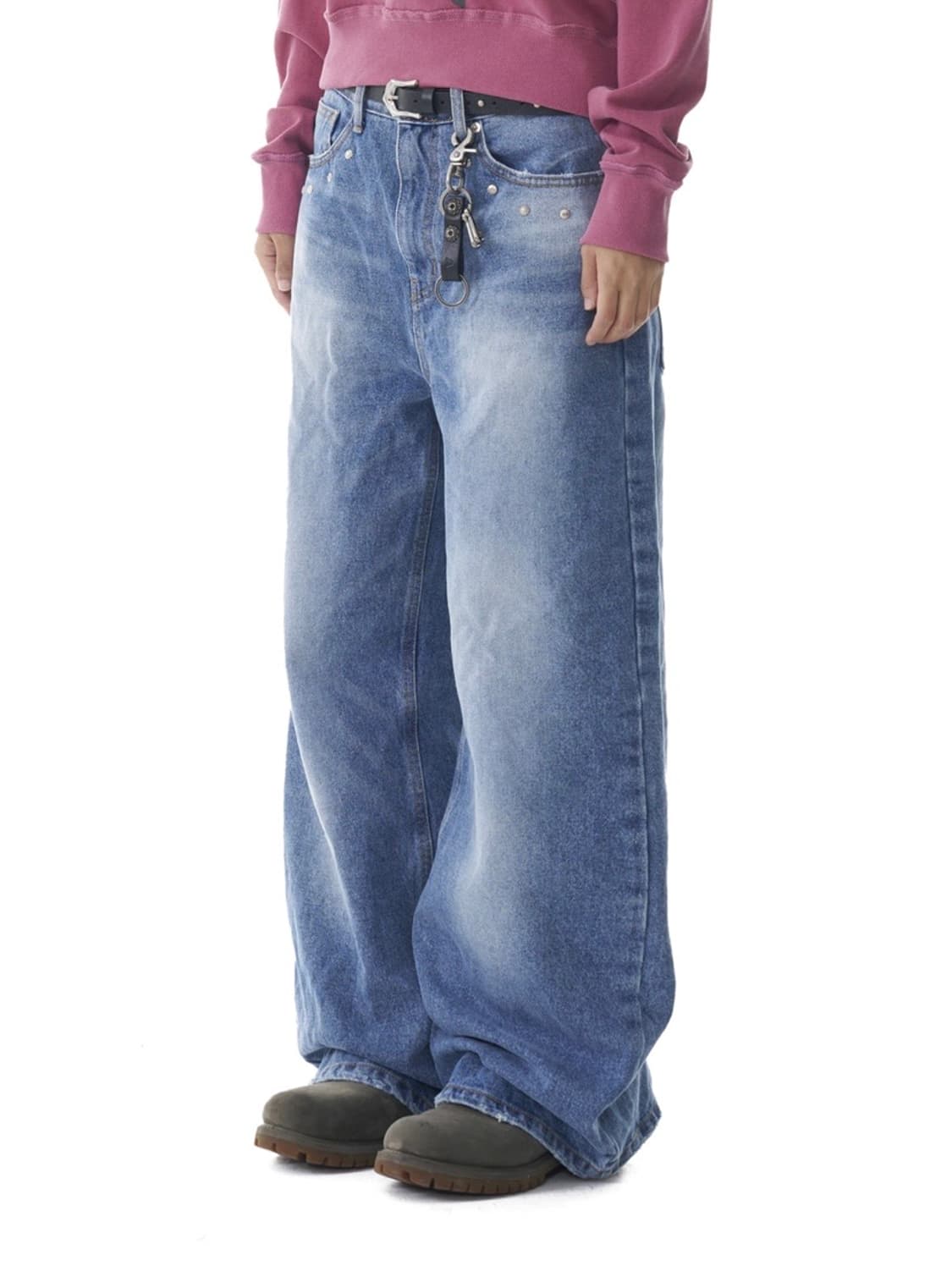 아캄 멀티 스터드 데님 팬츠 블루 상품이미지1