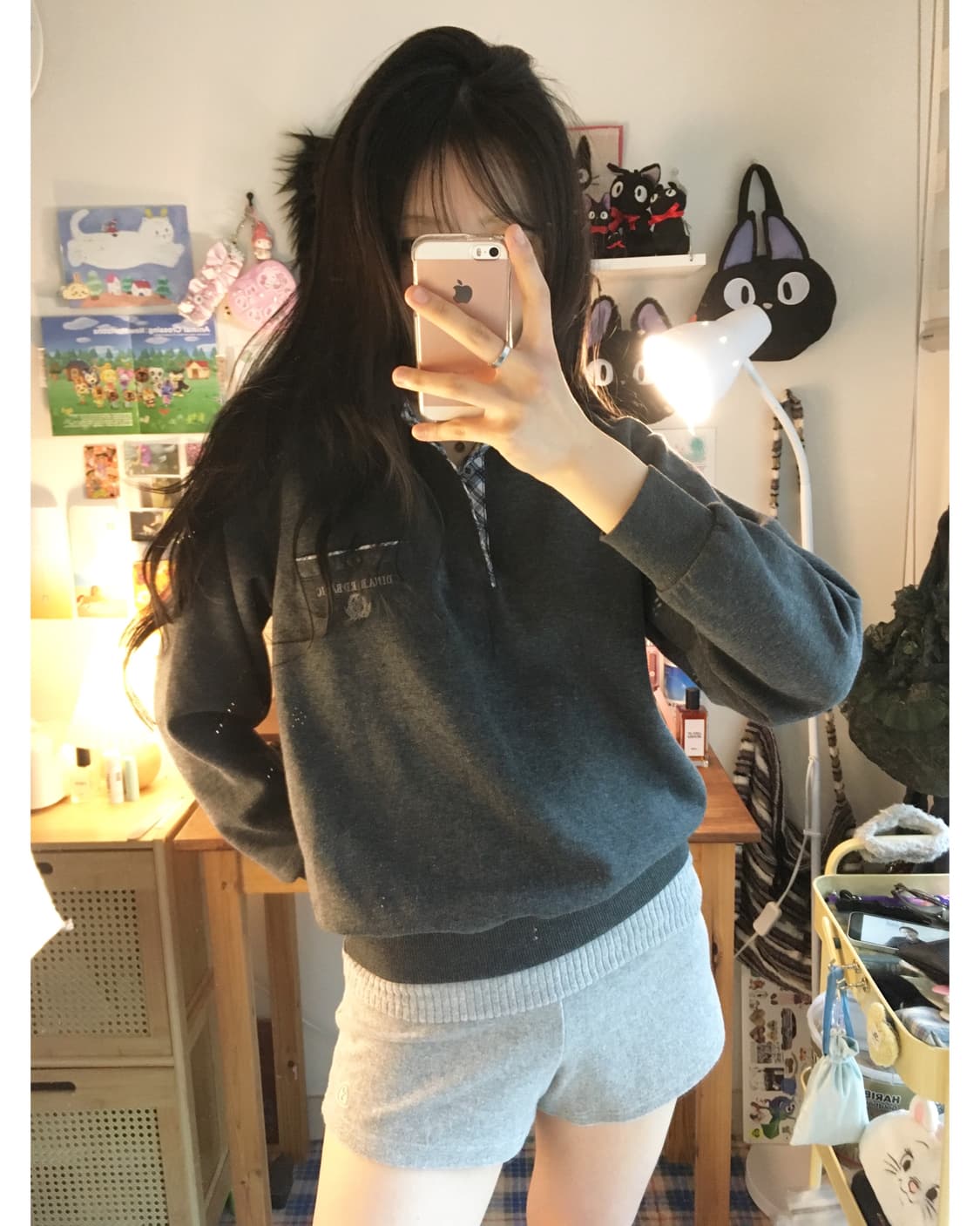 vintage preppy mood sweatshirt charcoal 상품이미지3