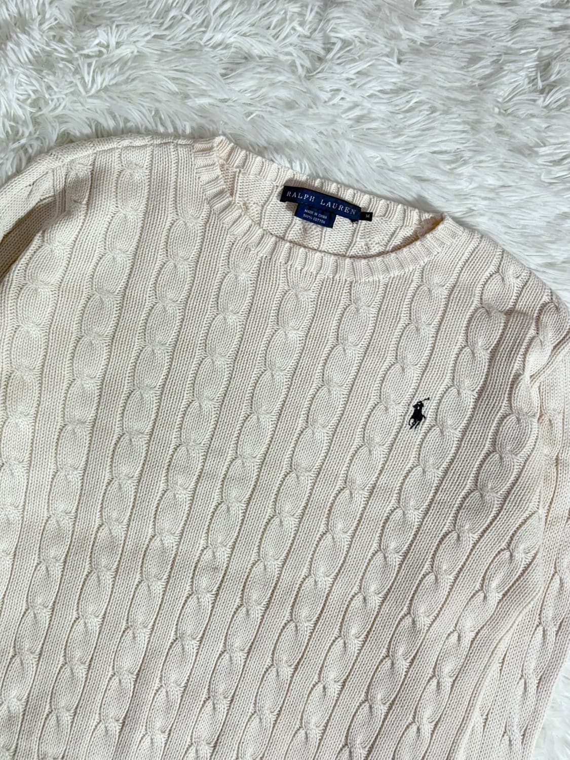 폴로 화이트크림 포니 케이블 니트 상품이미지4