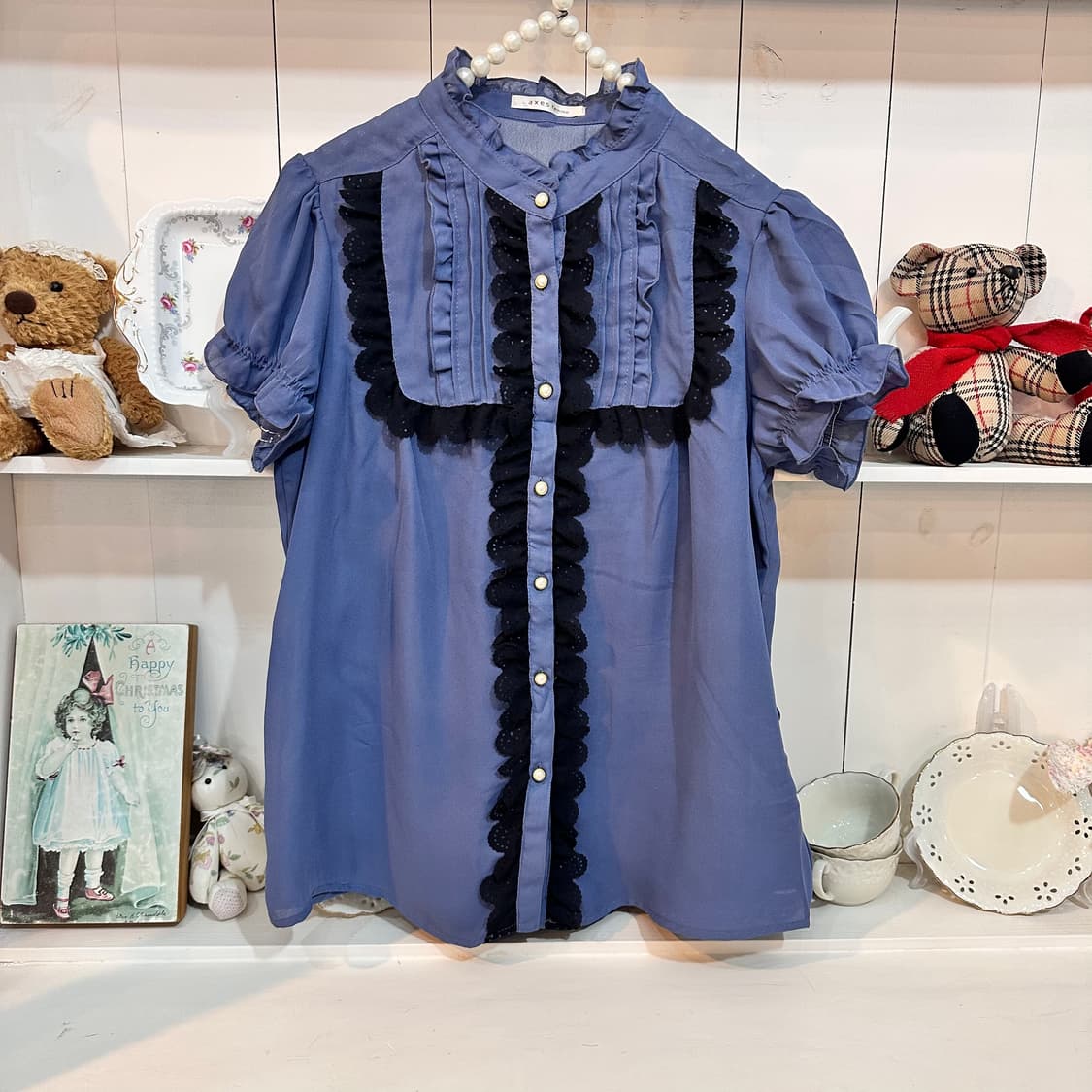 axes femme(엑시즈 팜) 퍼프소매 프릴 레이스 블라우스 상품이미지2