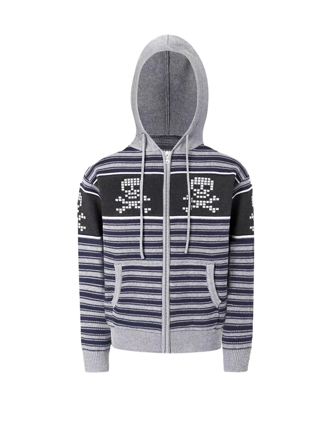 빈티지 갸루 해골 스트라이프 니트 후드집업 상품이미지2