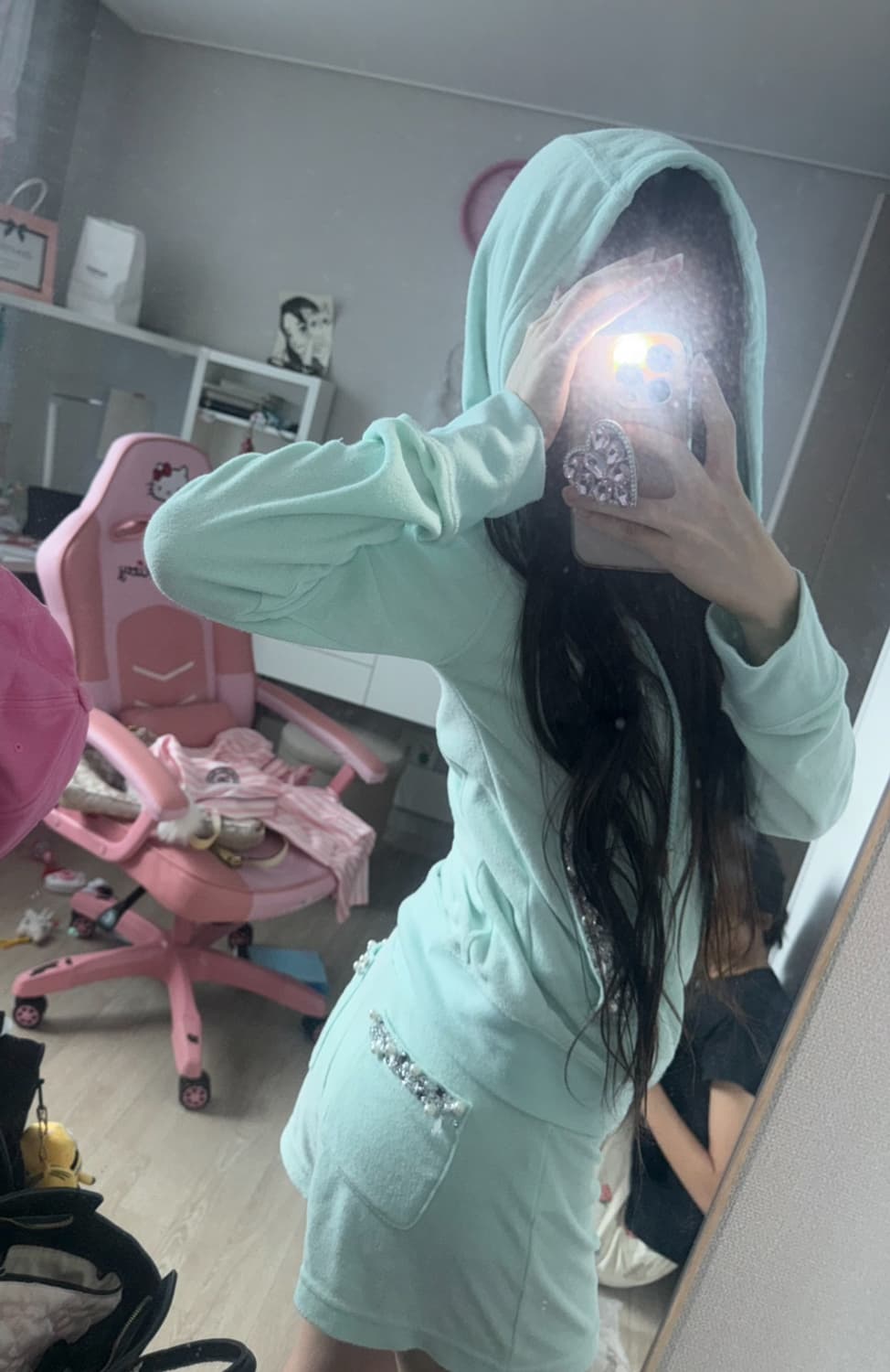 착샷)Rady 셋업 라디 레디 갸루 베메클 쥬얼 후드집업 반바지민트 상품이미지1