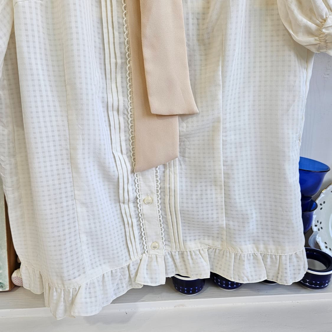 크림 아이보리 리본 레이스 블라우스 상품이미지5