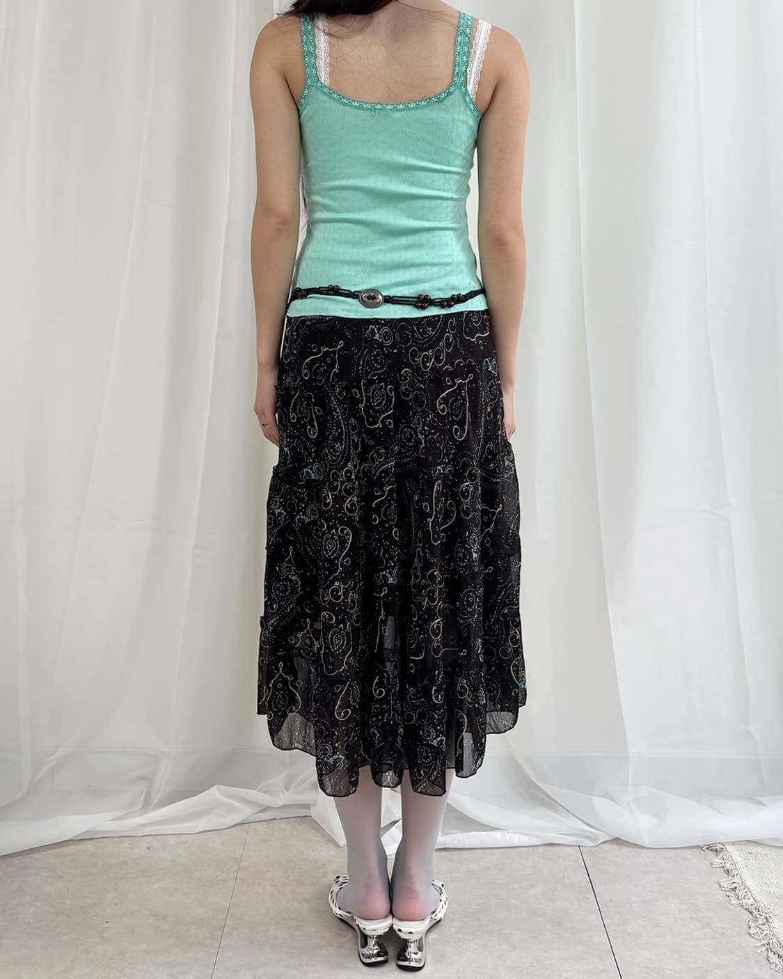 MARGINAL 에메랄드 펀칭 레이스 스트랩 슬리브리스 상품이미지8